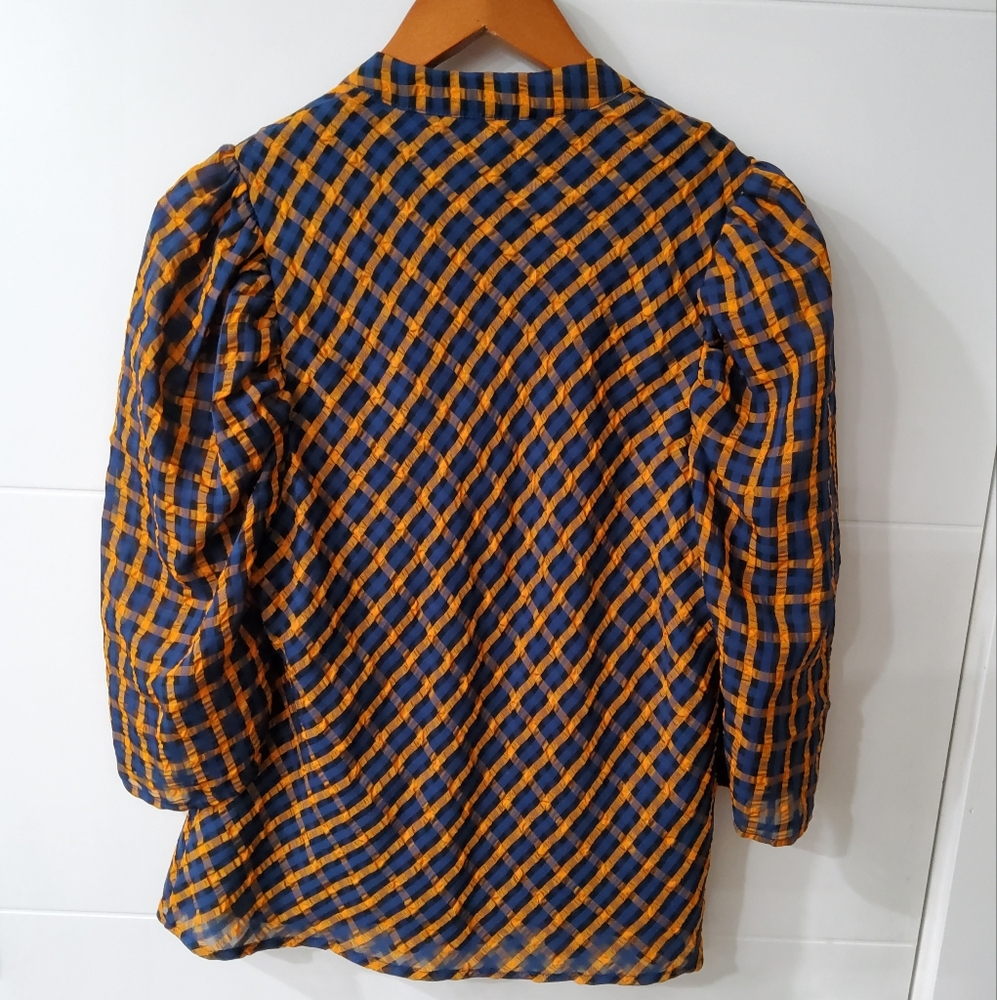 Anthropologie Eva Franco Textured Plaid Blouse Size 6 - Picture 6 of 12
